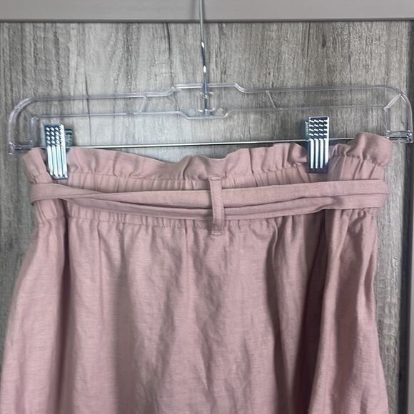 Topshop rose paper bag waist button up front linen blend mini skirt women's 8 - Picture 5 of 11
